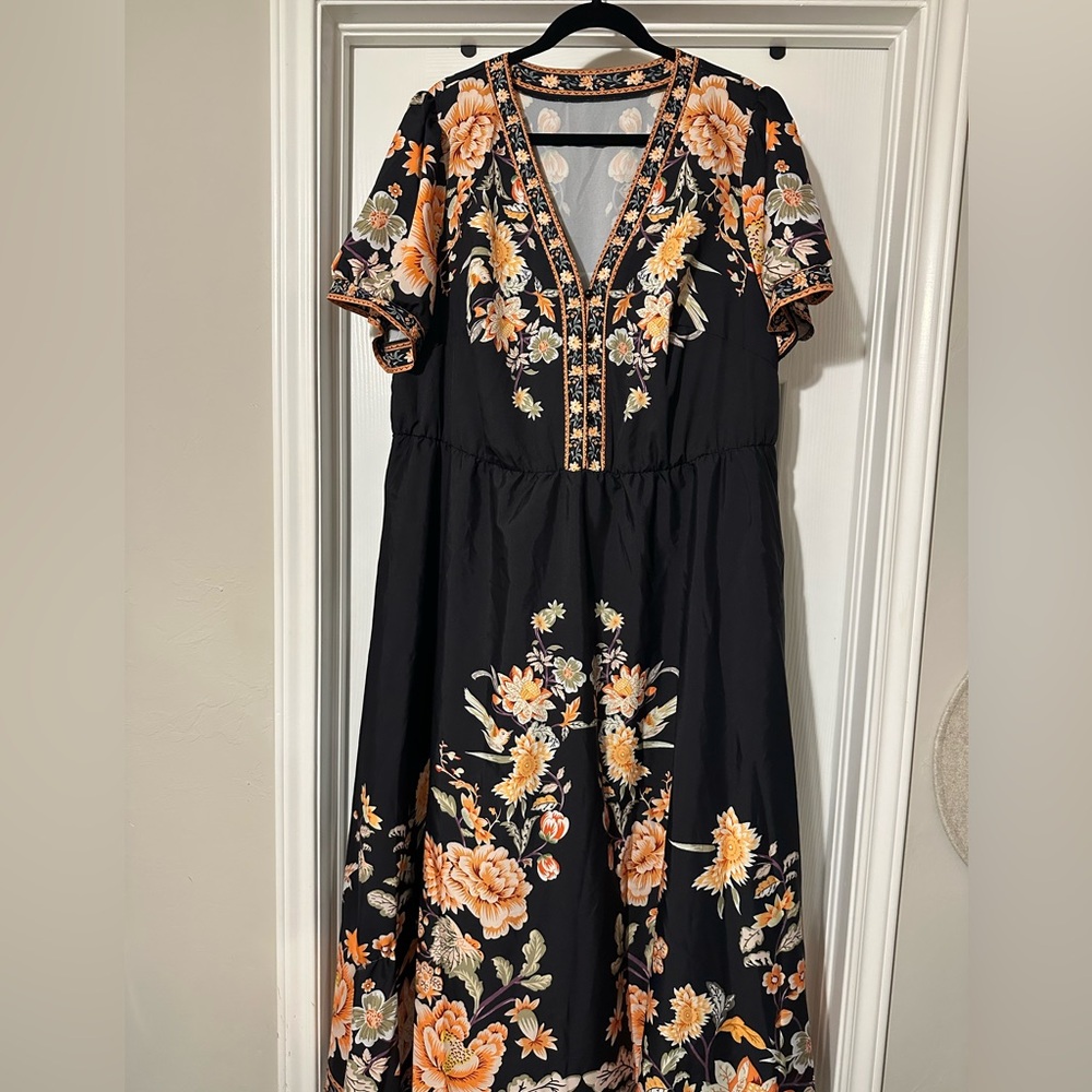 SHEIN Black Maxi Dress with Orange Floral Design